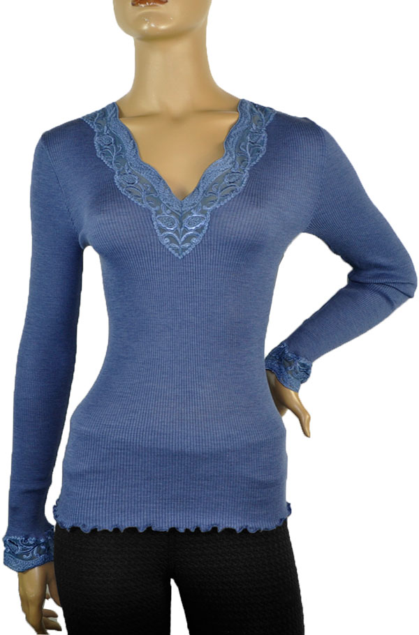 在庫一掃セール SALE 秋冬 高級イタリアブランドニットMORETTA 5339 Vネックレース切替シルク・ウールリブニット　3色