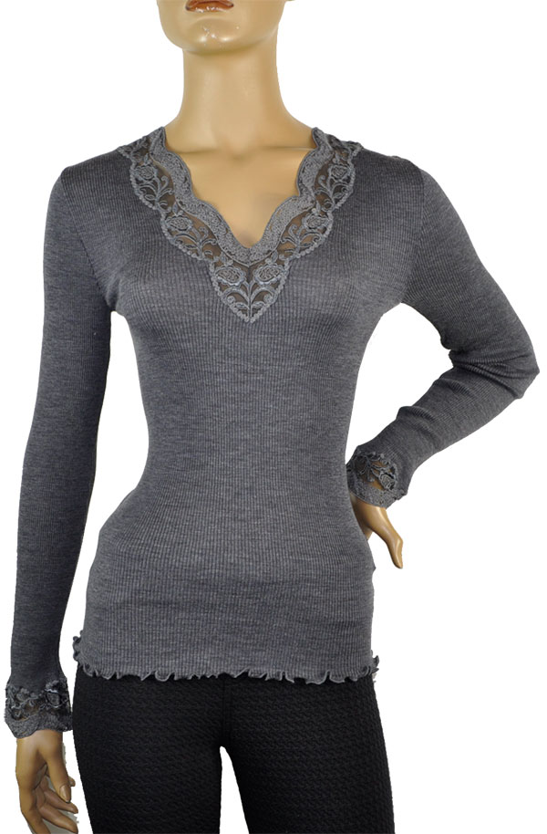 在庫一掃セール SALE 秋冬 高級イタリアブランドニットMORETTA 5339 Vネックレース切替シルク・ウールリブニット　3色