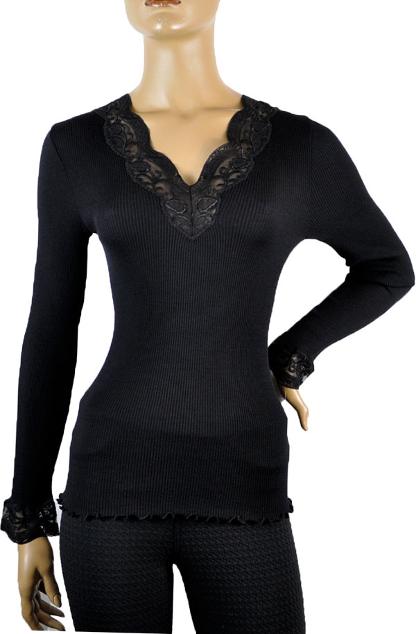 在庫一掃セール SALE 秋冬 高級イタリアブランドニットMORETTA 5339 Vネックレース切替シルク・ウールリブニット　3色