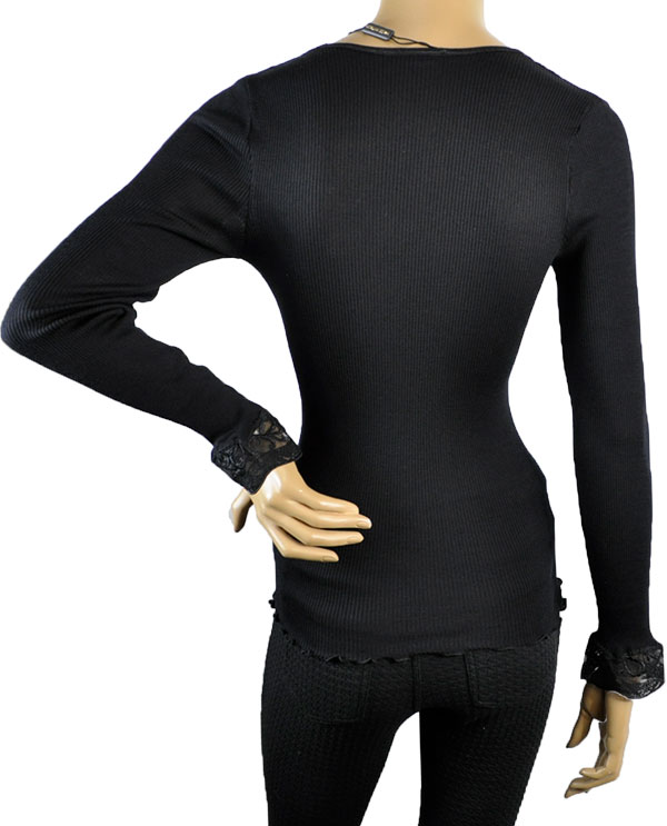 在庫一掃セール SALE 秋冬 高級イタリアブランドニットMORETTA 5339 Vネックレース切替シルク・ウールリブニット　3色