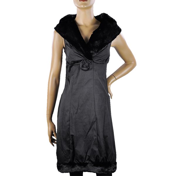 在庫一掃セール 秋冬 インポート ワンピース BARIBA ファー襟デザインワンピース 黒 