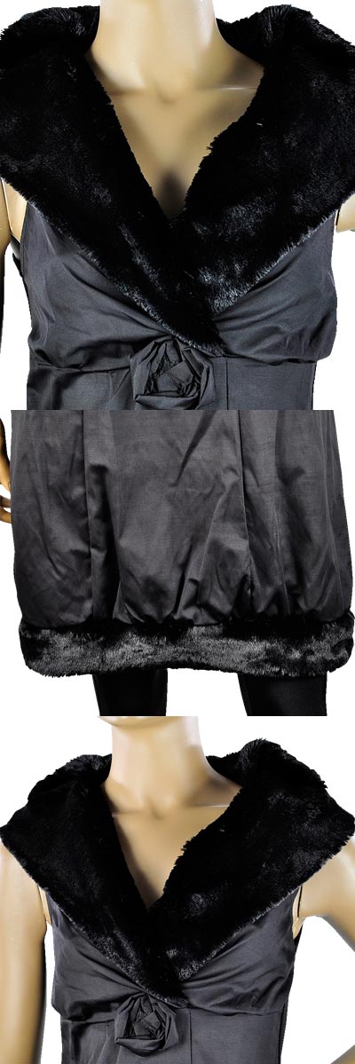 在庫一掃セール 秋冬 インポート ワンピース BARIBA ファー襟デザインワンピース 黒 