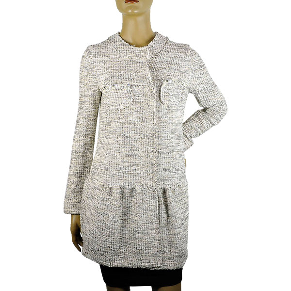 在庫一掃セール  春夏 イタリア インポート コート インポート IKO 刺繍ツイードコート ベージュ 