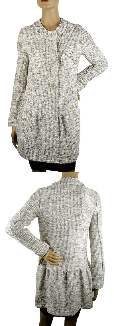 在庫一掃セール  春夏 イタリア インポート コート インポート IKO 刺繍ツイードコート ベージュ 