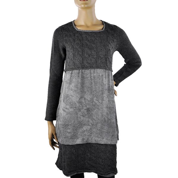 在庫一掃セール 秋冬 インポート ワンピース BARIBA ケーブル編みニットワンピース グレー 