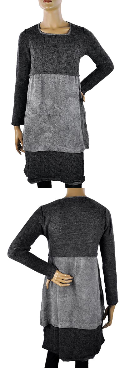 在庫一掃セール 秋冬 インポート ワンピース BARIBA ケーブル編みニットワンピース グレー 