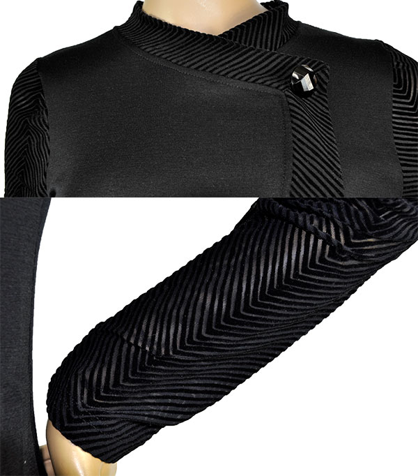 在庫一掃セール SALE 秋冬 高級イタリアブランドニットMORETTA 5692 切替シルク・ウールジャケット風ニット　黒