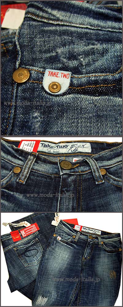 在庫一掃セール イタリア・インポートデニム Take Two Anger Joyce ローライズ3Dストレッチクラッシュジーンズ