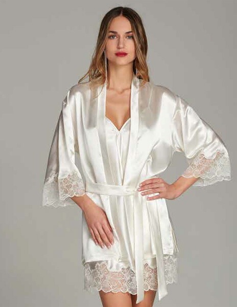 イタリアインポートランジェリー ANDRA 8889 レース切替キモノローブ（ナイトガウン）　3色