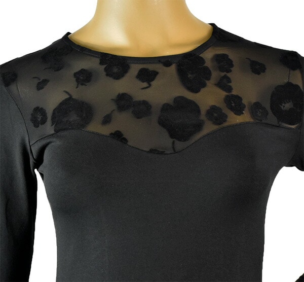 イタリアブランドカットソー JADEA 4466 花柄レース切替長袖カットソー　黒