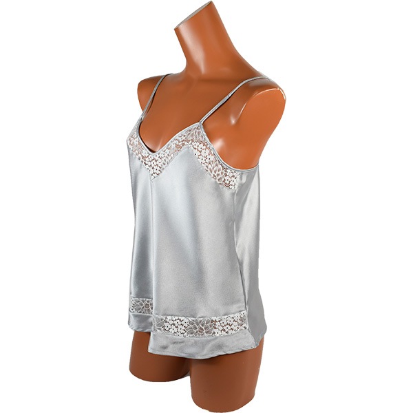 イタリア インポート ブランド ランジェリー ANDRA LINGERIE 9604 サテンとレースのキャミソール・ショートパンツセット グレー