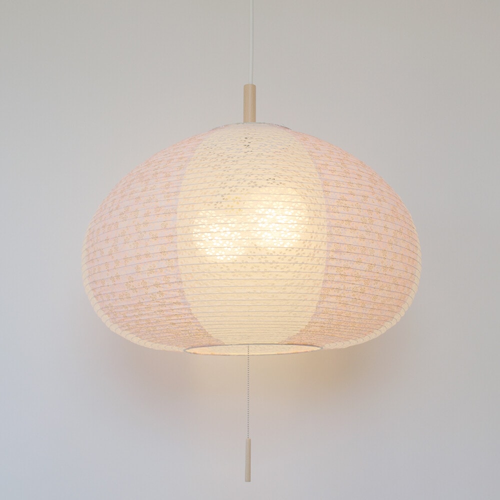 照明 和紙 ペンダントライト 丸型 2灯 LED対応 6畳 幅50cm ｜桜柄の天井照明