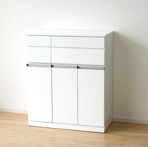 キッチンキャビネット 収納 エナメル鏡面仕上げ【幅82cm】モダンインテリア