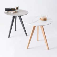 大理石調サイドテーブル｜韓国インテリア風ストーントップ×木製脚