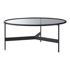 ラウンドガラスローテーブル｜モダンスタイルのブラックフレーム｜LLサイズ