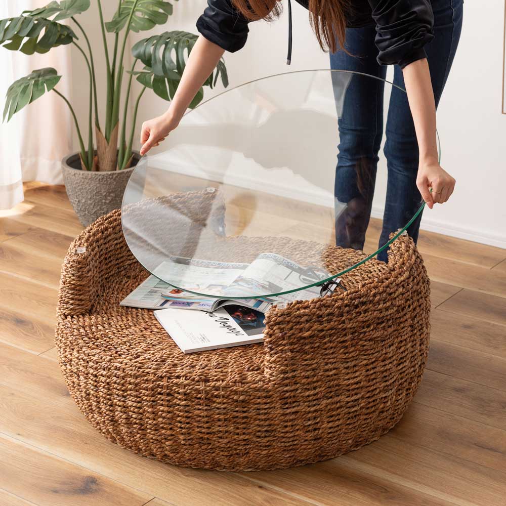 アバカ ガラステーブル｜リゾート感感じる天然素材のセンターテーブル