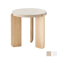 大理石調天板×天然木の丸型サイドテーブル｜Sサイズ