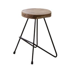 味わいあるチーク無垢材のアイアンスツール Aタイプ | 座面の高さ47cm
