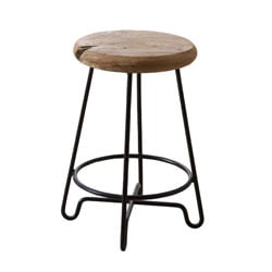 味わいあるチーク無垢材のアイアンスツール Bタイプ | 座面の高さ47cm