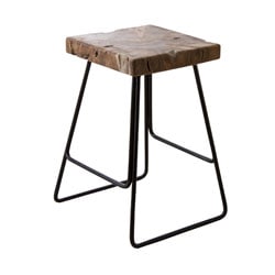 味わいあるチーク無垢材のアイアンスツール Cタイプ | 座面の高さ47cm