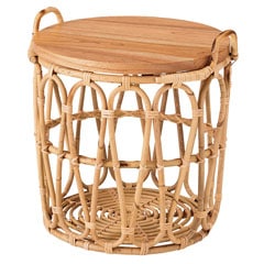 ラタンの収納テーブル おしゃれな取り外し天板付き｜収納バスケットとしても使えるラウンドテーブル