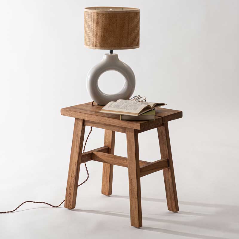 天然木チークの角スツール｜サイドテーブルや腰掛けに最適