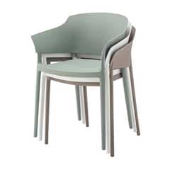 スタッキングできる樹脂アーム付きダイニングチェア｜軽量＆美フォルムで省スペースに