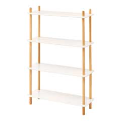 抜け感演出のホワイト×天然木4段ラック｜韓国インテリア風