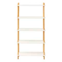 抜け感演出のホワイト×天然木5段ラック｜韓国インテリア風