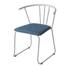 北欧カフェ風スチールダイニングチェア｜曲線フォルム×ブルーファブリックの抜け感デザイン