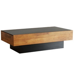 木＆黒ガラス天板の収納たっぷりセンターテーブル | 幅100cm | NETS