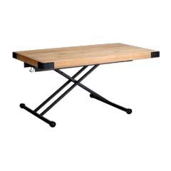 無骨な昇降式パインテーブル｜奥行2サイズ＆キャスター付きで自在に使える