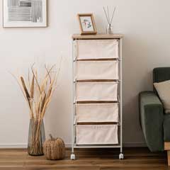 ナチュラル空間になじむ帆布チェスト｜5段キャスター付き収納