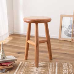 天然木のラウンドスツール｜優しいフォルムがかわいい木製サイドテーブル兼用チェア