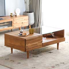 北欧リビングテーブル｜無垢材とガラスが映える上質な一台