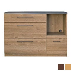 木目の温もりを引き立てる機能美キッチンカウンター｜特殊鋼板トップでお手入れ簡単｜幅120cm