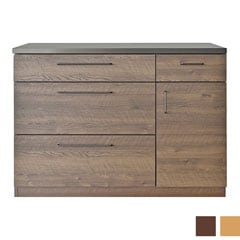 天然木調が映えるドア付きキッチンカウンター｜耐久性と機能性を兼ね備えた上質収納｜幅120cm