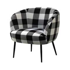 ラウンジチェア | 大ぶりチェックのファブリック | 黒白