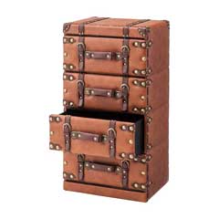 トランク風4段チェスト｜レザー調×ヴィンテージ収納