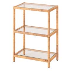 ナチュラルラタン×ガラスの3段シェルフ｜気軽に魅せる天然素材の収納ラック｜幅50cm