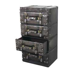 トランク風4段チェスト｜レザー調×ヴィンテージ収納 | インテリア