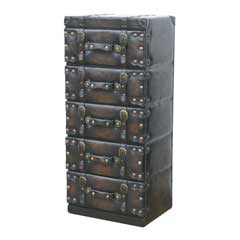 トランク風5段チェスト｜ヴィンテージ香る黒レザー収納