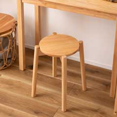 北欧風ラウンドスツール｜天然木ナチュラルチェア