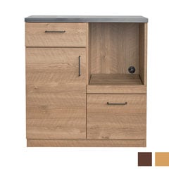 木目の温もりと鋼板の美しさを纏う上質ドア付きキッチンカウンター｜ナチュラルモダン収納｜幅80cm