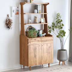 北欧ヴィンテージシェルフ｜アカシア無垢が映える魅せる＆隠す収納付きキャビネット