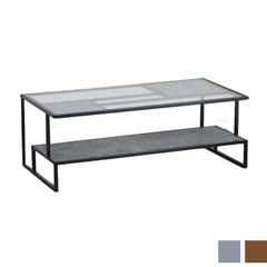 ガラス天板モダンセンターテーブル｜細身スチール×リバーシブル脚のアーバンデザイン