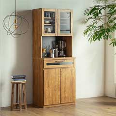 天然木の風合い引き立つビンテージ調キッチンボード｜幅70cmの上質収納