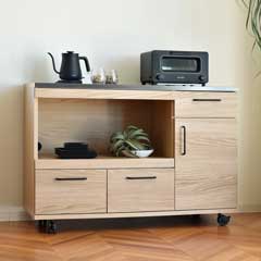 ステンレス天板のキッチンカウンター｜軽快に動かせるキャスター付き収納｜幅120cm