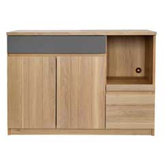 北欧ナチュラル×グレーの木目のキッチンカウンター｜幅120cm｜オークの温もりと実用性を兼ねた収納