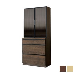 ガラス扉のおしゃれなカップボード｜幅78cm｜上質な木目のナチュラルモダン食器棚